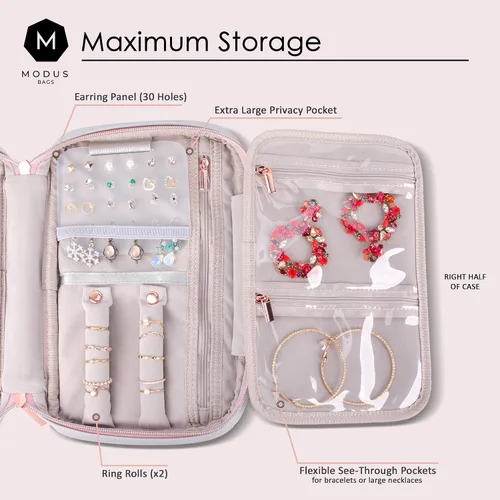 Miniatura 3 de MODUS BAGS Organizador de joyas de viaje, estuche de gran capacidad para aretes sin enredos, collares, almacenamiento de anillos