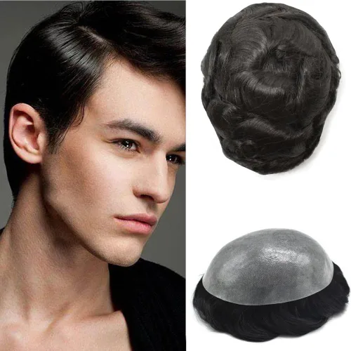 Miniatura 44 de Hair Nature - Tupé para hombres, sistema de repuesto de piezas de cabello humano, unidades de pelo negro con bucle en V de piel fina, 100% cabello