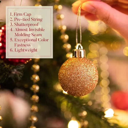 Miniatura 5 de Valery Madelyn - Juego de adornos pequeños de 1.57 pulgadas para árbol de Navidad, adornos de bolas colgantes inastillables para decoración de Oro