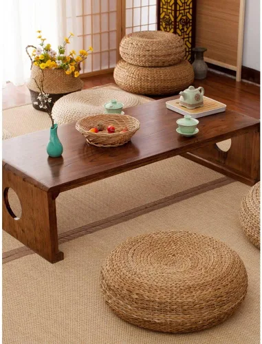 Miniatura 2 de Etlegor Pufs y reposapiés, Futón Puf Futón Cojín Taburete Estilo Japonés Tatami Mat Gattail, Hoja de plátano tejida a mano natural y respetuoso