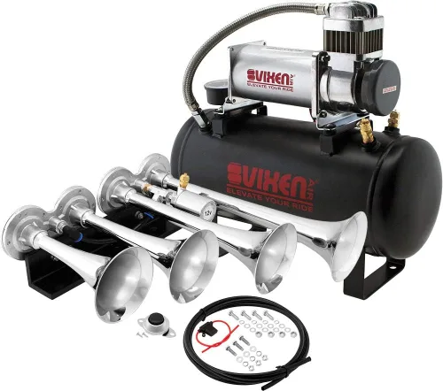 Vixen Horns Train Horn Kit for Trucks/Car/Semi. Complete Onboard System- 150psi Air Compressor, 2 Gallon Tank, 4 Trumpets. Super Loud dB. Fits