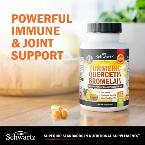 Miniatura 5 de Suplemento de quercetina de cúrcuma con bromelina, apoyo natural extra fuerte para el sistema inmunológico y articular con pimienta negra BioPerine