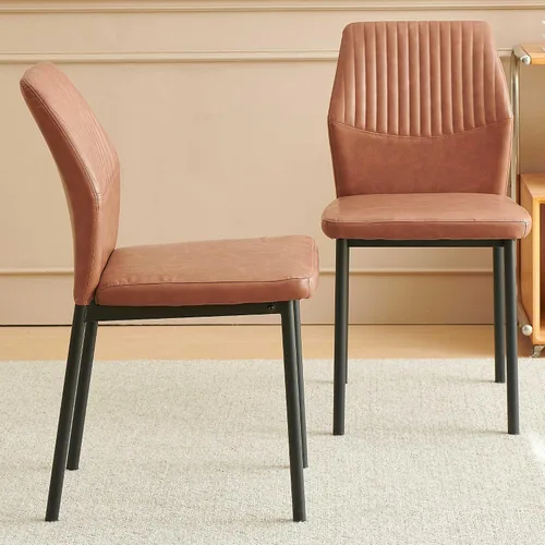 Miniatura 9 de Juego de 2 sillas de comedor de piel sintética con patas de metal negro, juego de 2 sillas de comedor impermeables para cocina y comedor, montaje