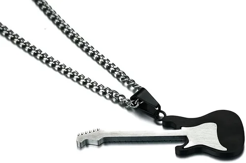 Miniatura 5 de jonline24h Collar con colgante de acero inoxidable para amantes de la música y guitarra para hombres y mujeres, cadena libre de 24 pulgadas