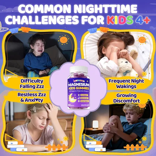 Miniatura 5 de Gomitas de glicinato de magnesio para niños de más de 4 años: extra fuerte, sin melatonina, bisglicinato de magnesio, 100 mg 200 mg Suplemento
