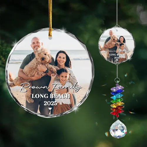 Miniatura 13 de Adorno de cristal con foto personalizada 2026 – Adorno de Navidad familiar personalizado, nombre personalizado, foto, fecha, recuerdo del día