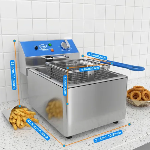 Miniatura 2 de TOPKITCH Freidora Eléctrica Profunda de 6L con Envase de Aceite Extraíble y Asa, Cesta de Malla de Alambre Sólido y Tapa, Freidoras Comerciales