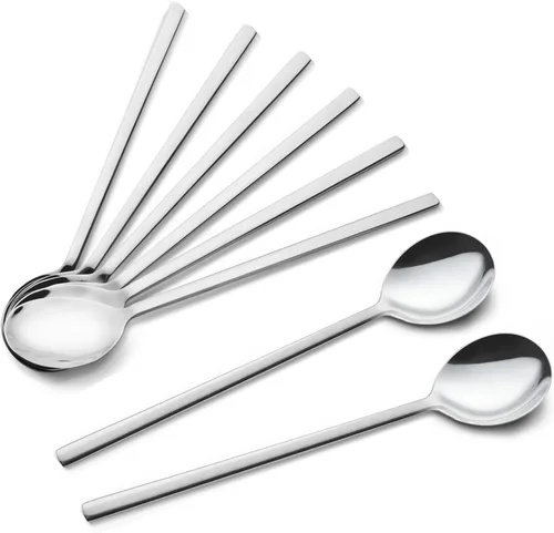 Miniatura 8 de Cucharas coreanas – Juego de 8 piezas de acero inoxidable, 8.5 pulgadas, doradas con asas largas, cucharas de cocina asiáticas para el hogar, cocina
