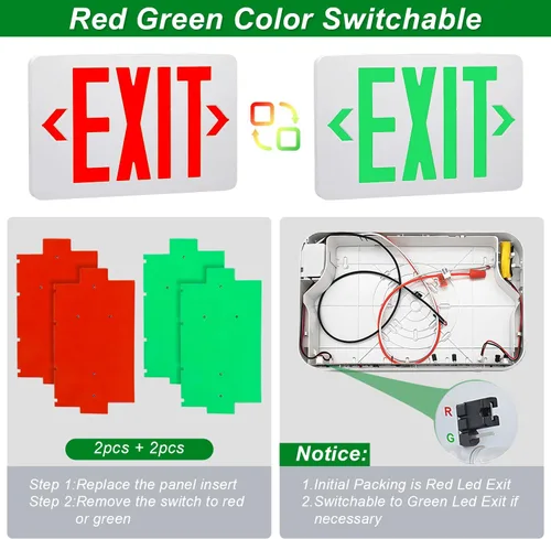 Miniatura 3 de OSTEK Señal de emergencia de salida LED, color rojo/verde, conmutable, estándar, batería de respaldo, lámpara LED doble, resistencia al fuego ABS