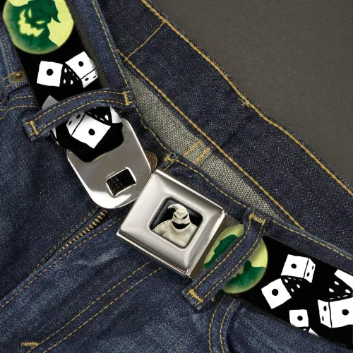 Miniatura 2 de Buckle-Down Cinturón de seguridad hebilla Oogie Boogie Moon Shadow Rolling Dice Negro Blanco Hombres Mujeres Niños Ajustable