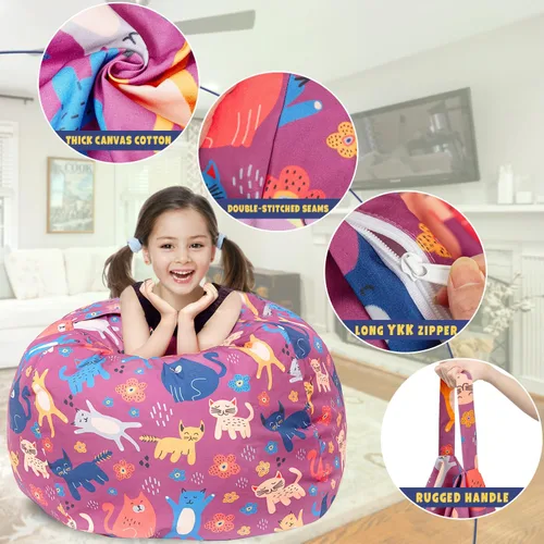 Miniatura 4 de LOLOMLO Funda para puf de almacenamiento de animales de peluche, para niños, mantas, toallas, puf (solo funda), sofá de lona con cremallera YKK