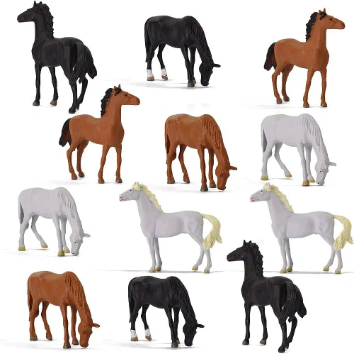 Miniatura 10 de AN4303 15PCS 1:43 Animales de granja Caballos y vacas Escala O PVC bien pintado caballo y vaca Uso para modelo Paisaje Decoración de escritorio