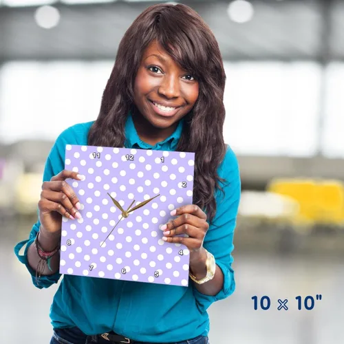Miniatura 2 de 3dRose White Polka Dot Pattern on Lilac Purple - Retro Vintage Style Girly dots 15x15 Wall Clock