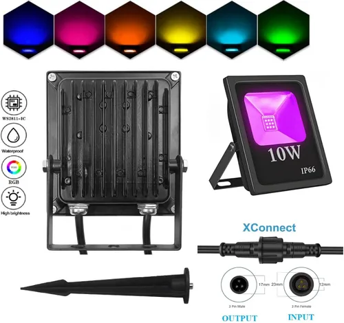 Miniatura 2 de Luces de inundación LED, luz de inundación RGB de píxeles WS2811, reflector de píxeles direccionables 10W-RGB, entrada DC12-24V IP65