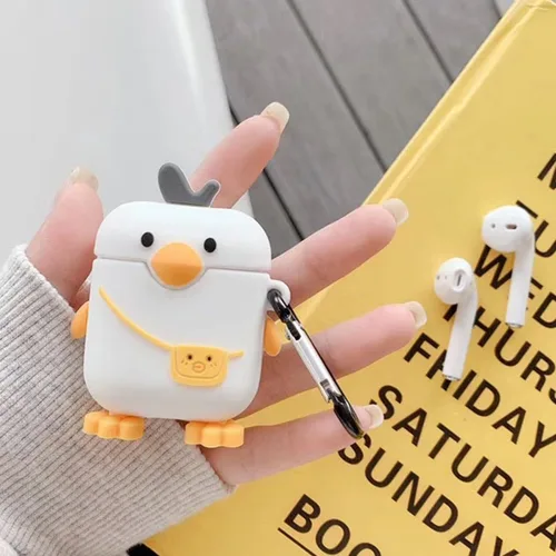 Miniatura 2 de Linda Funda de Pato para Airpod de 2ª y 1ª Generación, Divertida Funda de Airpods 3D de Dibujos Animados Kawaii con Kit de Limpieza y Llavero