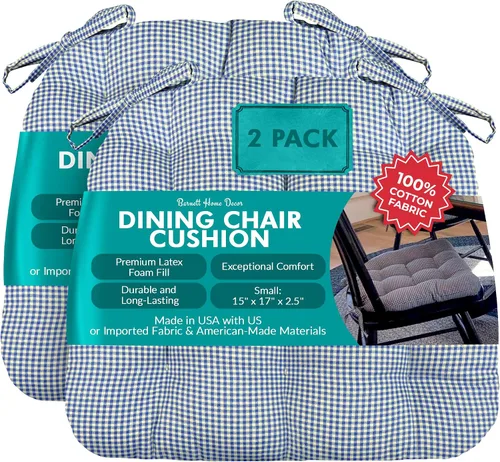Miniatura 85 de Barnett Home Decor Ticking Stripe Berlin Blue - Almohadilla para silla de comedor con lazos, tamaño mediano 18, relleno de espuma de látex, lavable
