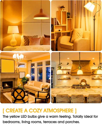 Miniatura 4 de Bombillas LED para exteriores, equivalente a 40 W, color amarillo ámbar, luces LED para exteriores, 6 W, 500 lúmenes, 2000 K, para luces de porche