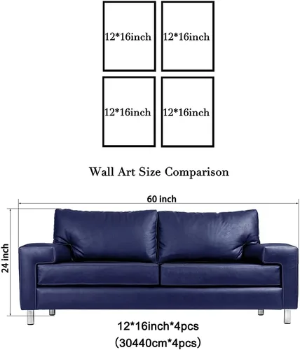 Miniatura 6 de Wieco Art Lienzo decorativo de 4 paneles para pared, diseño de árbol de cuatro estaciones, coloridas impresiones de paisaje de primavera, verano