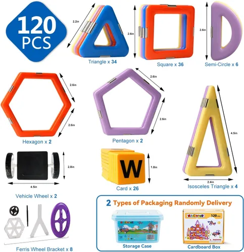 Miniatura 3 de MAGBLOCK Bloques magnéticos, azulejos magnéticos, juguetes educativos para niños y niñas de más de 3 años, juego de regalo de 120 piezas