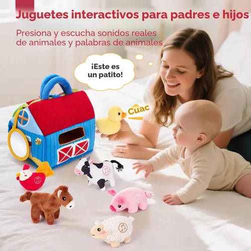 Miniatura 4 de hahaland Juguetes para bebés de 6 a 12 meses – Granero sorpresa con animales de granja de peluche con sonidos reales – Juguetes Montessori