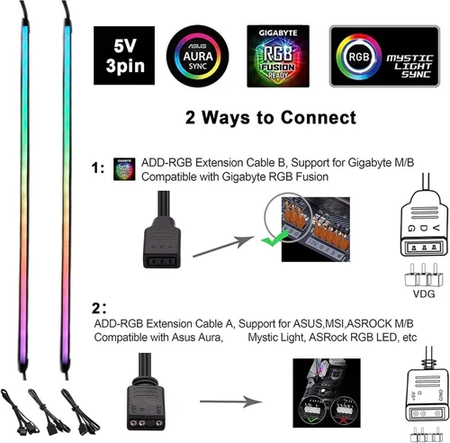 Miniatura 4 de Tira LED RGB direccionable para PC de Airgoo, tubo de goma de silicona difusa AG-NEON-LS1, para cabecera argb de 5V y 3 pines o controlador