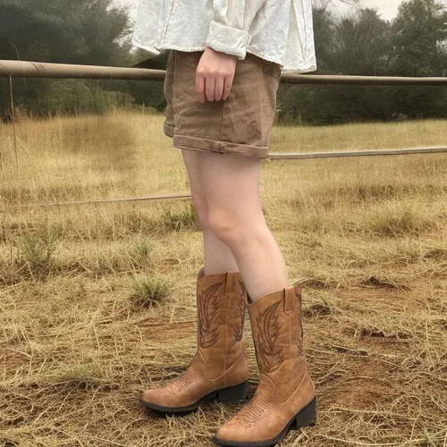 Miniatura 7 de Botas vaqueras para mujer, punta puntiaguda, a media pantorrilla, zapatos de moda occidental