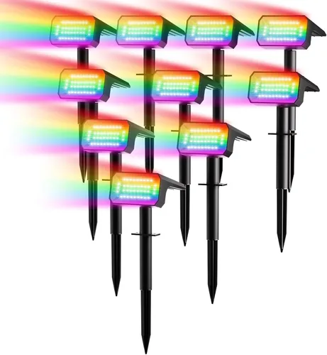 Miniatura 13 de Fabrito Paquete de 4 focos solares para exteriores, impermeables, IP67, [108 LED, 4 modos], focos del atardecer al amanecer con batería de 1500 mAh