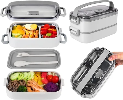 Miniatura 16 de Lonchera Bento para niños, mujeres y hombres, 47 onzas, 2 compartimentos, para ensalada, aperitivos, ensalada, paquete de preparación de alimentos