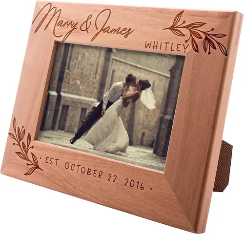 Marco de fotos de boda, marco de fotos personalizado | 4 x 6 | Florece romántico personalizado, marco de fotos de boda, compromiso, día de San