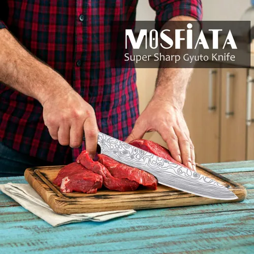 Miniatura 5 de MOSFiATA - Cuchillo de chef de 10 pulgadas súper afilado, cuchillo de cocina profesional con protector de dedos en caja de regalo, cuchillo