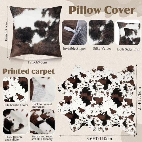 Miniatura 3 de Timgle Juego de 4 fundas de almohada de 3.6 x 2.5 pies, alfombra de piel de vaca de 50 x 60 pulgadas, manta suave de vaca de 18 x 18 pulgadas, funda