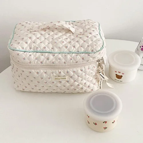 Miniatura 4 de Juoxeepy Bolsa de maquillaje de algodón, bolsa de cosméticos de viaje, bolsa de cosméticos acolchada, bolsa de aseo floral estética coqueta