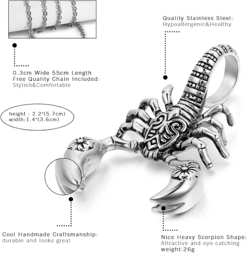 Miniatura 3 de OIDEA Men's Large Heavy Gothic Scorpion Pendant Necklace - Stainless Steel Necklace for Men, Punk Rock Biker Halloween Cosplay Costume Jewelry Gift