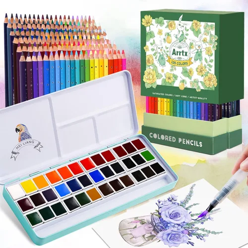 Paquete de lápices de colores profesionales Arrtx de 126 colores con juego de pintura de acuarela MeiLiang, 36 colores vivos perfectos para