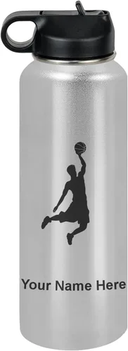 Miniatura 16 de LaserGram Botella de agua personalizada, hombre haciendo slam dunk de baloncesto, de acero inoxidable, de doble pared con aislamiento al vacío