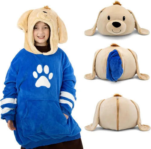 Manta con capucha - Manta con capucha para niños - Manta portátil para niños - Almohada de felpa Perro Dougie