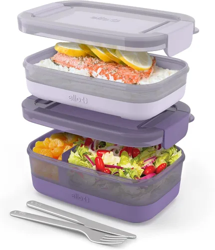Miniatura 8 de Ello Juego de 2 contenedores de almacenamiento de alimentos de plástico para lonchera, tipo Bento, con tapas de plástico herméticas, a prueba