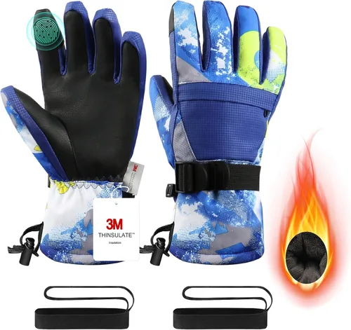 Guantes de esquí, guantes de nieve, 3M Thinsulate guantes de invierno impermeables para clima frío para padres y niñas, ciclismo, conducción, correr
