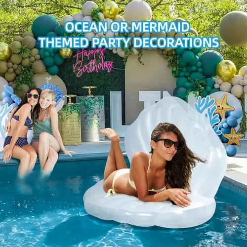 Miniatura 8 de Flotador de Piscina Inflable de Concha Marina Engrosado de 52", Silla de Balsa Flotante Gigante para Piscina con Bolas de Perlas, para Fiestas