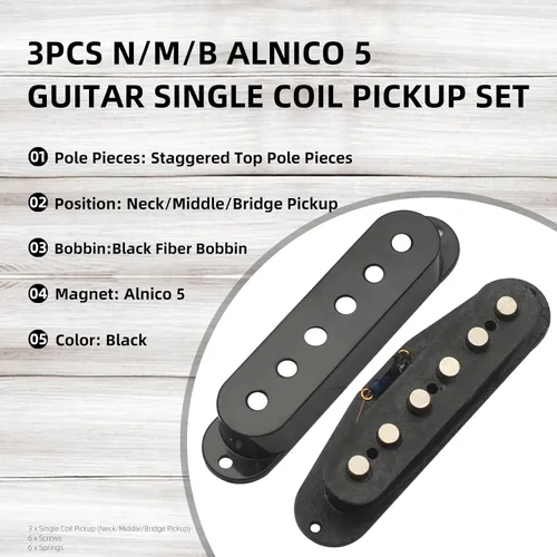 Miniatura 2 de MAXCHEER Alnico - Pastillas de 5 Strat para guitarra eléctrica Strat Squier para guitarra eléctrica Strat Squier (negro)