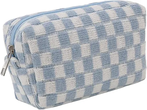Miniatura 11 de Bolsa de maquillaje de tablero de ajedrez, bolsa de aseo de viaje, organizador de brochas de maquillaje, bolsa de almacenamiento a cuadros, estuche