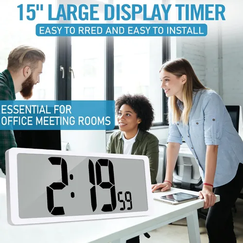 Miniatura 3 de Reloj de pared digital grande de 14.2 pulgadas, funciona con pilas, reloj digital con pantalla grande con día, fecha y temperatura, reloj de pared