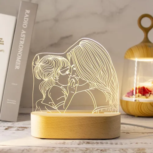 Miniatura 5 de Lámpara de mesa personalizada con ilusión 3D para dormitorio, retratos grabados con imagen personalizada, luz nocturna, esperando que los padres