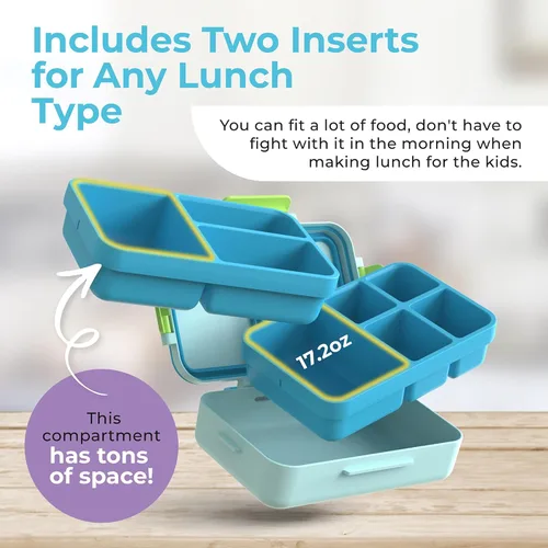 Miniatura 3 de ovve Lonchera Bento para niños y cubiertos – Lonchera para niños a prueba de fugas, insertos intercambiables, sin BPA, recipientes aptos para Azul