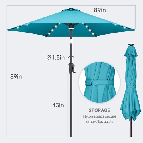 Miniatura 5 de FLAME&SHADE Sombrilla de patio con luz solar de 7.5 pies, 24 luces LED, sombrilla para exteriores con luz envolvente central, sombrilla de mesa
