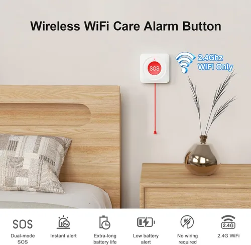 Miniatura 2 de Sistema de alarma para el hogar para personas mayores, botón de llamada WiFi para personas mayores con notificación de aplicación Tuya sin tarifa