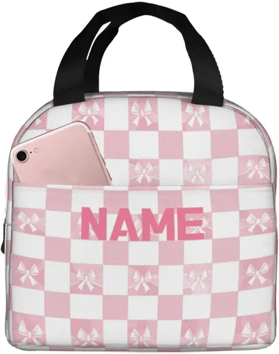 Miniatura 38 de Lonchera con diseño a cuadros azules aislada, bolsa térmica para almuerzo para adultos, niños, niñas, mujeres, oficina, trabajo, escuela, picnic