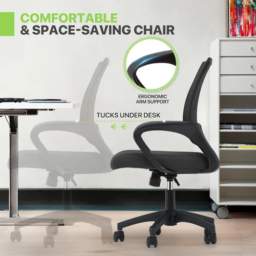 Miniatura 9 de Magshion Silla de oficina, silla ergonómica de escritorio de malla con respaldo medio, silla de computadora con ruedas con soporte lumbar y cómodos