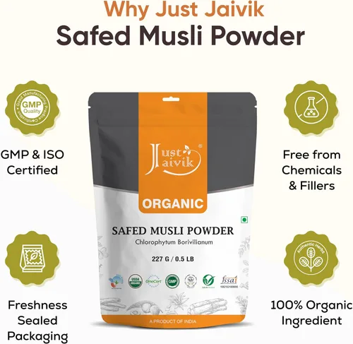 Miniatura 5 de Polvo Musli 100% orgánico seguro – Chlorphytum Borivillianum 227 GMS / 1/2 libra / 08 onzas – Procesado en instalaciones registradas por la FDA