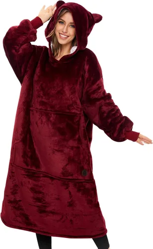Miniatura 9 de Three Poodle - Manta con capucha portátil para niños, sudadera de sherpa de gran tamaño con capucha gigante, manta con capucha cálida y acogedora